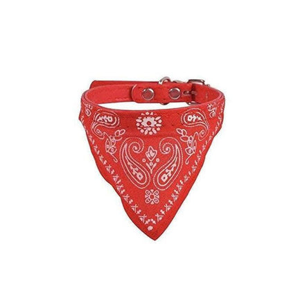 Adjustable Bandana Collar with Bell for Small Dogs and Cats Triangle Scarf Style - Red.