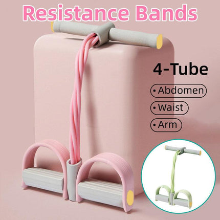 Multifunctional Foot Pedal Resistance Band Home Fitness Pulling Rope Exerciser - Pink.