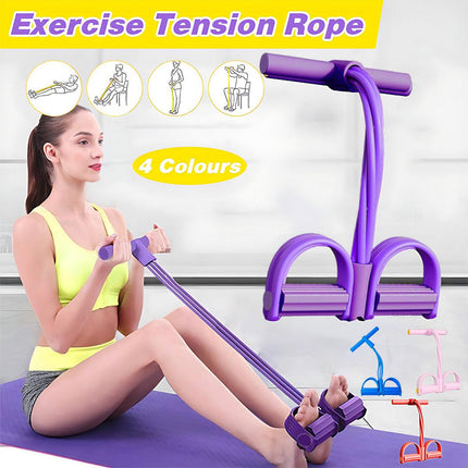Multi-Function Exercise Tension Rope Foot Pedal Resistance Fitness Pull Bands - Pink.
