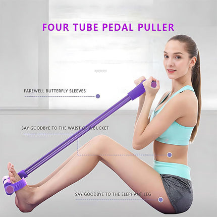 Multi-Function Exercise Tension Rope Foot Pedal Resistance Fitness Pull Bands - Pink.