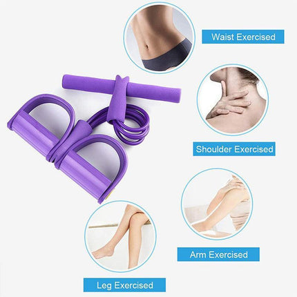 Multi-Function Exercise Tension Rope Foot Pedal Resistance Fitness Pull Bands - Pink.