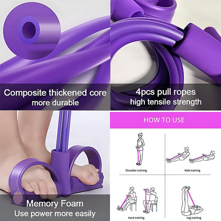 Multi-Function Exercise Tension Rope Foot Pedal Resistance Fitness Pull Bands - Pink.