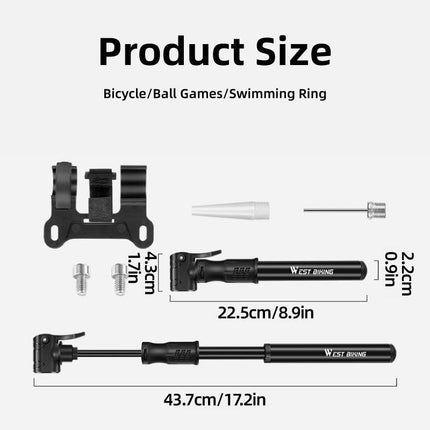 Portable Bicycle Pump Mini Inflatable Tube Pump Tire Inflator for Bike Cycling - Black.