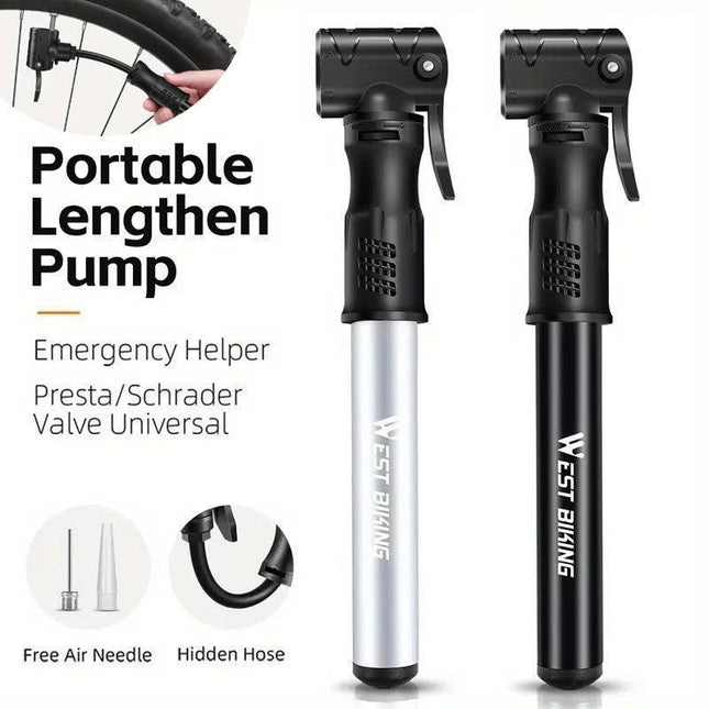 Portable Bicycle Pump Mini Inflatable Tube Pump Tire Inflator for Bike Cycling - Silver.