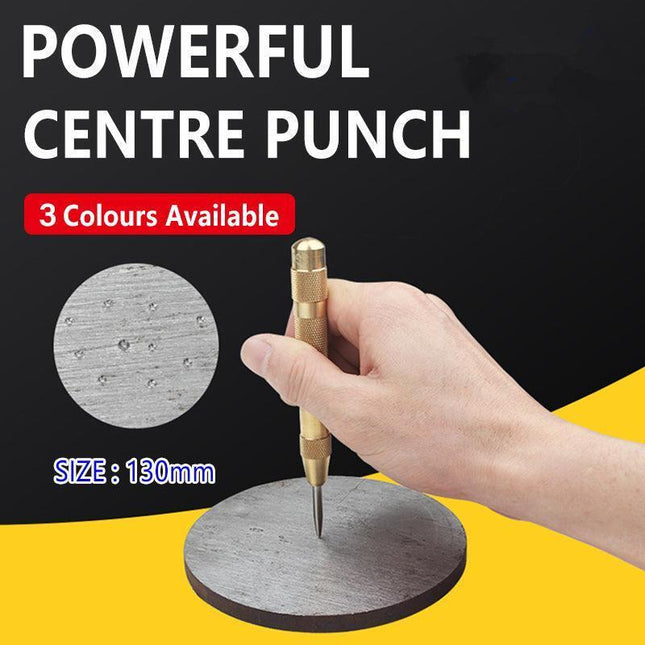 130mm Spring Loaded Centre Punch Automatic Brass Marking Tool Heavy Duty - Black.