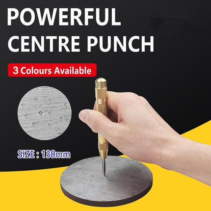 130mm Spring Loaded Centre Punch Automatic Brass Marking Tool Heavy Duty - Yellow.
