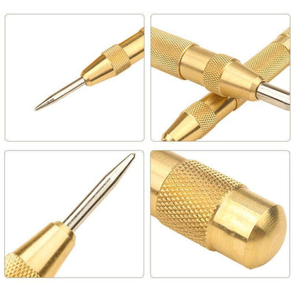 130mm Spring Loaded Centre Punch Automatic Brass Marking Tool Heavy Duty - Yellow.
