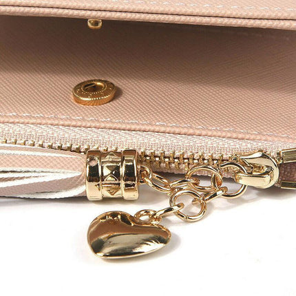 Ladies Short Wallet Small Leather Purse Folding Card Holder Coin Pocket Tassel Design - Red.