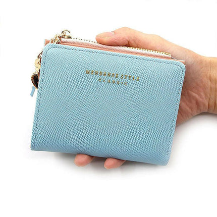 Ladies Short Wallet Small Leather Purse Folding Card Holder Coin Pocket Tassel Design - Red.
