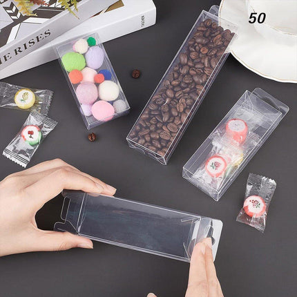 50pcs Transparent Gift Boxes with Hooks Clear Packaging Storage Containers - 9x5x12cm.