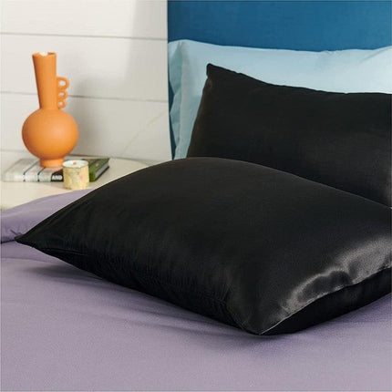 2X Satin Pillow Case Bedroom Pillowcase Cushion Covers Home Decor Luxury Slip - Black.