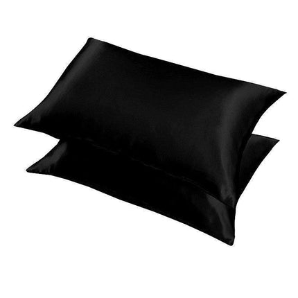 2X Satin Pillow Case Bedroom Pillowcase Cushion Covers Home Decor Luxury Slip - Black.