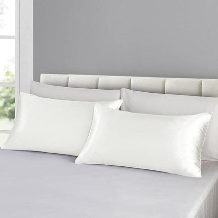 2X Satin Pillow Case Bedroom Pillowcase Cushion Covers Home Decor Luxury Slip - White.