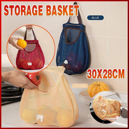 Vegetable Onion Potato Hanging Bag Kitchen Garlic Ginger Mesh Storage Bag - Dark Blue.