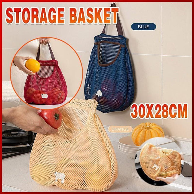 Vegetable Onion Potato Hanging Bag Kitchen Garlic Ginger Mesh Storage Bag - Dark Blue.