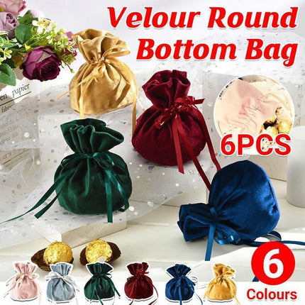 6PCS Velvet Cloth Drawstring Bags Gift Bag Jewelry Ring Pouch Earring Favor - Yellow-6PCS.