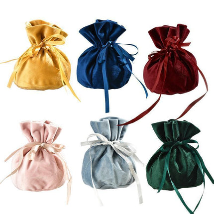 6PCS Velvet Cloth Drawstring Bags Gift Bag Jewelry Ring Pouch Earring Favor - Yellow-6PCS.