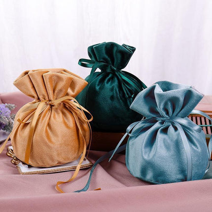 6PCS Velvet Cloth Drawstring Bags Gift Bag Jewelry Ring Pouch Earring Favor - Yellow-6PCS.