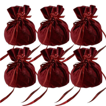 6PCS Velvet Cloth Drawstring Bags Gift Bag Jewelry Ring Pouch Earring Favor - Yellow-6PCS.