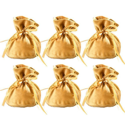 6PCS Velvet Cloth Drawstring Bags Gift Bag Jewelry Ring Pouch Earring Favor - Yellow-6PCS.