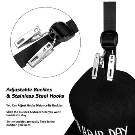 Over Door Hat Rack Baseball Cap Holder Storage Strap with Clips Closet Organizer - 20 Cips.