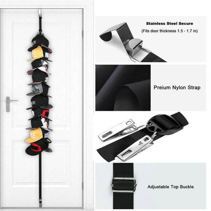 Over Door Hat Rack Baseball Cap Holder Storage Strap with Clips Closet Organizer - 20 Cips.