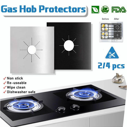Gas Stove Burner Covers Reusable Hob Protectors Non Stick Liner Pad 4 Pcs - 4 PCS Silver.