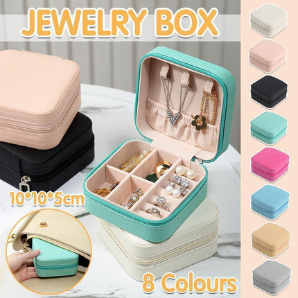 Travel Jewelry Organizer Box Portable Leather Storage Ornaments Ring Earrings - Black (10x10x5cm).