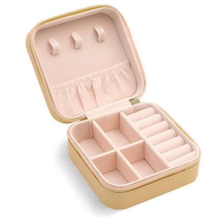 Travel Jewelry Organizer Box Portable Leather Storage Ornaments Ring Earrings - Black (10x10x5cm).