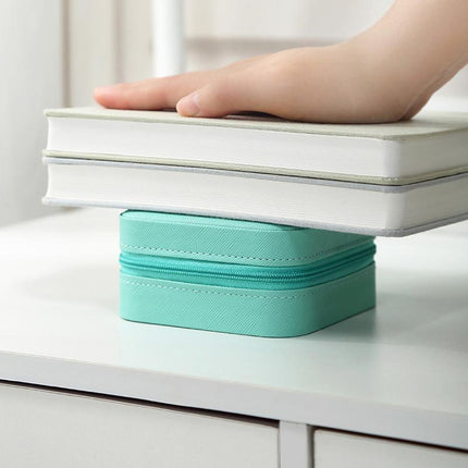 Travel Jewelry Organizer Box Portable Leather Storage Ornaments Ring Earrings - Green (10x10x5cm).