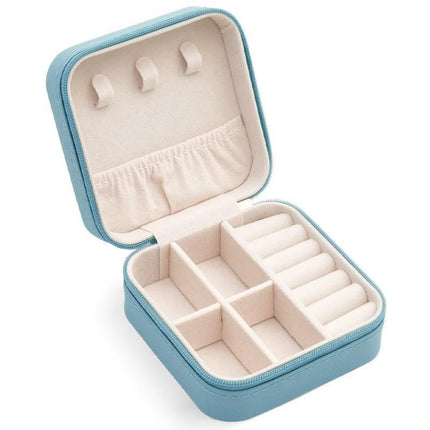 Travel Jewelry Organizer Box Portable Leather Storage Ornaments Ring Earrings - Grey (10x10x5cm).