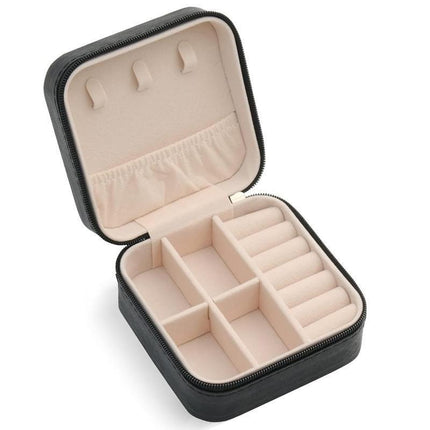 Travel Jewelry Organizer Box Portable Leather Storage Ornaments Ring Earrings - Grey (10x10x5cm).