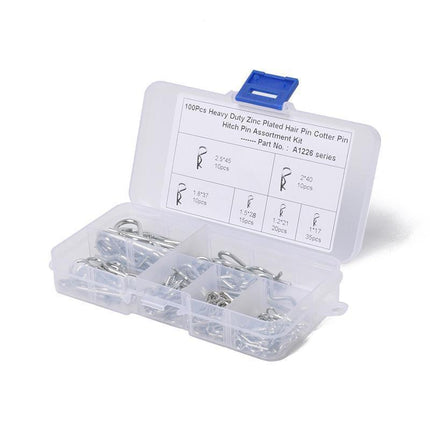 100Pcs Heavy-Duty Zinc-Plated R Clips Pin Tractor Hitch Assortment.