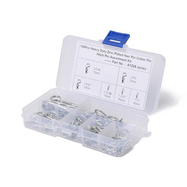 100Pcs Heavy-Duty Zinc-Plated R Clips Pin Tractor Hitch Assortment.