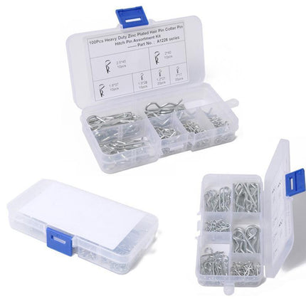 100Pcs Heavy-Duty Zinc-Plated R Clips Pin Tractor Hitch Assortment.