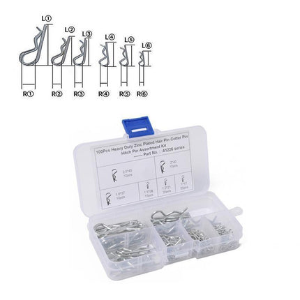 100Pcs Heavy-Duty Zinc-Plated R Clips Pin Tractor Hitch Assortment.