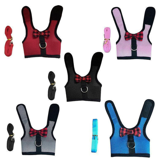 Rabbit Vest Harness Leash Lead Small Animal Pet Mesh Hamster Bunny Traction Rope L - Red.