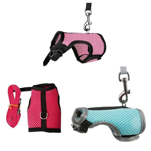 Small Animal Harness Guinea Pig Forret Hamster Rabbit Squirrel Vest Clothes Lead M Size - Rose Red.