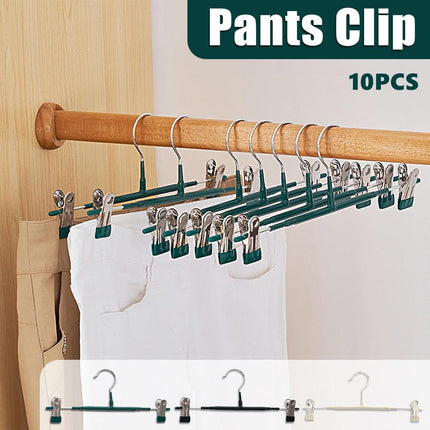 10pcs Home Wardrobe Pant Rack Hanging Trouser Organizer Clothes Hanger - Black.
