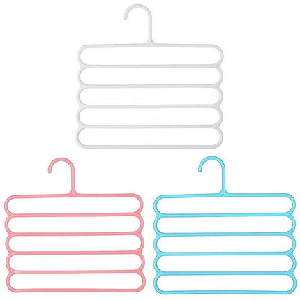 5pcs 5 Tier Trouser Rack Multifunctional Hanging Wardrobe Scarf Tie Hanger Set - Blue.