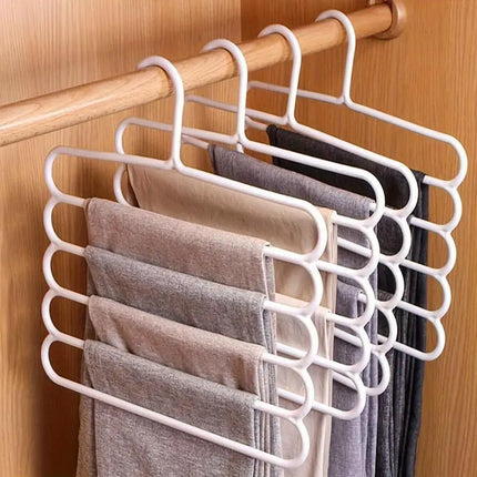 5pcs 5 Tier Trouser Rack Multifunctional Hanging Wardrobe Scarf Tie Hanger Set - Blue.