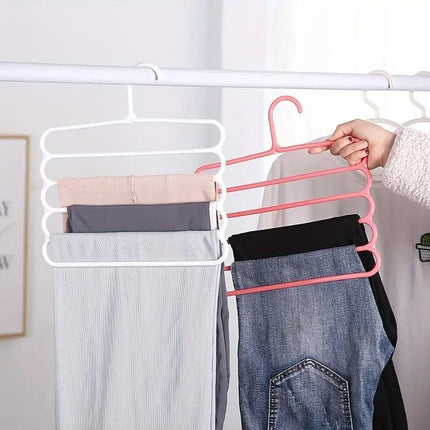 5pcs 5 Tier Trouser Rack Multifunctional Hanging Wardrobe Scarf Tie Hanger Set - Blue.