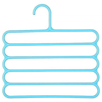 5pcs 5 Tier Trouser Rack Multifunctional Hanging Wardrobe Scarf Tie Hanger Set - Blue.