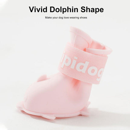 4pcs Cartoon Pet Rain Boots Waterproof Non-Slip Wear-Resistant Shoes for Dogs - Blue - S.