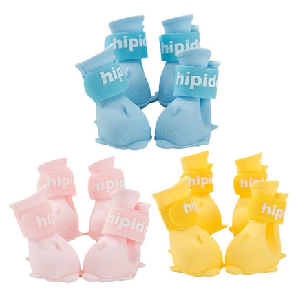 4pcs Cartoon Pet Rain Boots Waterproof Non-Slip Wear-Resistant Shoes for Dogs - Pink - L.