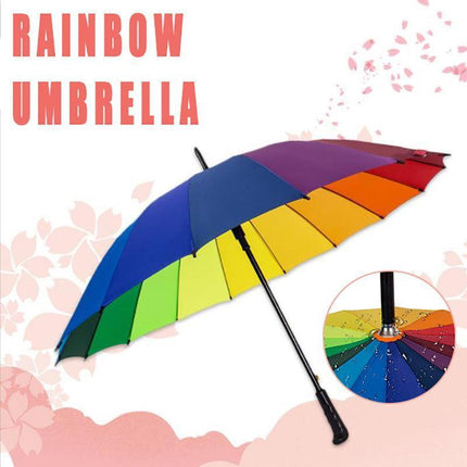16 Ribs Large Rainbow Umbrella Fashion Straight  Long Handle Anti Uv Sun Rain Au.
