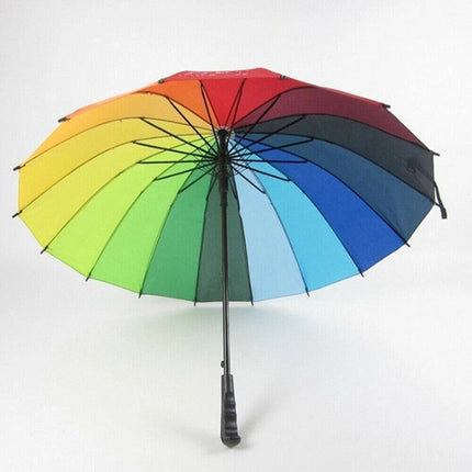 16 Ribs Large Rainbow Umbrella Fashion Straight  Long Handle Anti Uv Sun Rain Au.