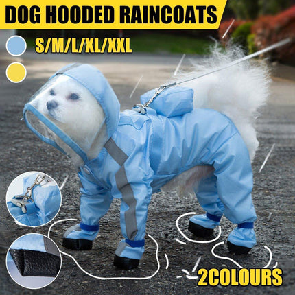 Waterproof Dog Raincoat with Feet Full Coverage Pet Rainy Clothes for Small Dogs - Blue - XXL.