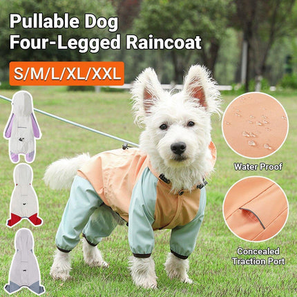 Waterproof Four Foot Dog Raincoat for Small Medium Large Dogs Pet Rainy Day Coat - Light Gray+Dark Grey - XXL.
