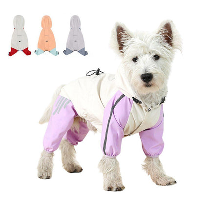 Waterproof Four Foot Dog Raincoat for Small Medium Large Dogs Pet Rainy Day Coat - Light Gray+Dark Grey - XXL.